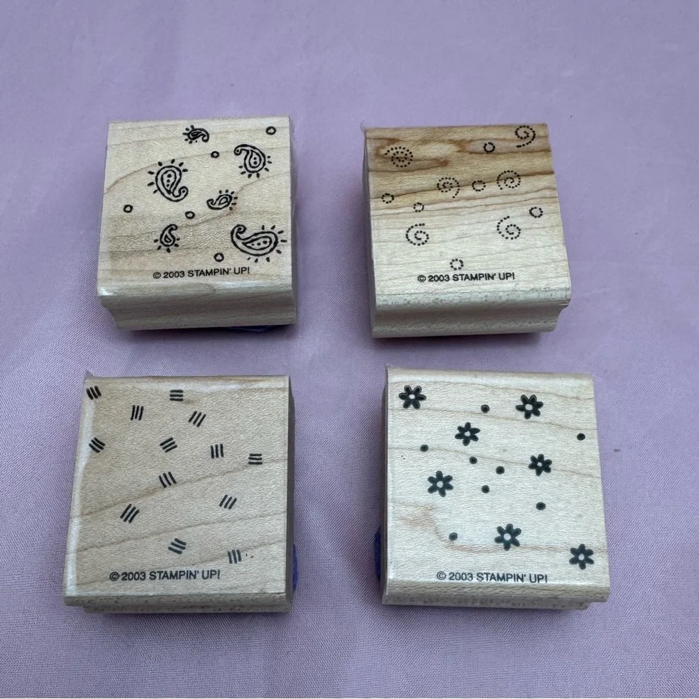 🌸 Stampin’ Up! Fresh Fillers Rubber Stamp Set of 4 – 2003 Wood Mounted ✨